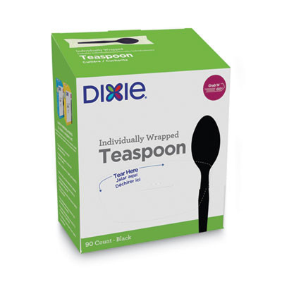 Grab N Go Wrapped Cutlery, Spoon, Plastic, Black, 90/Box, 6 Boxes/Carton
