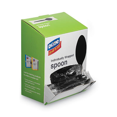 Grab N Go Wrapped Cutlery, Spoon, Plastic, Black, 90/Box, 6 Boxes/Carton