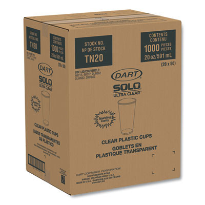 Ultra Clear Pete Cold Cups, 20 Oz, Plastic, Clear, 50/Sleeve, 20 Sleeves/Carton