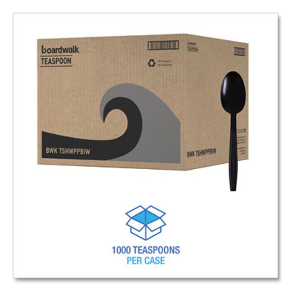 Heavyweight Wrapped Polypropylene Cutlery, Spoon, Plastic, Black, 1,000/Carton