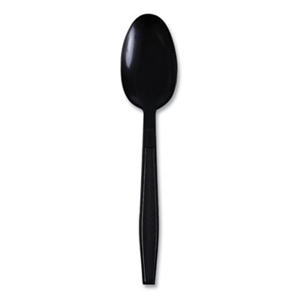 Heavyweight Wrapped Polypropylene Cutlery, Spoon, Plastic, Black, 1,000/Carton