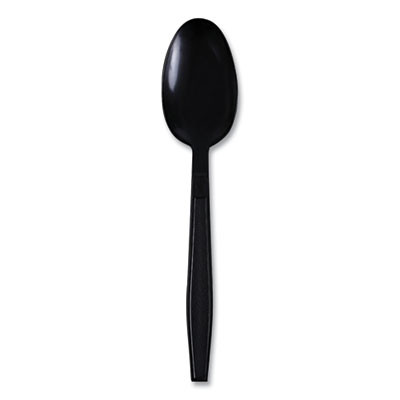 Heavyweight Wrapped Polypropylene Cutlery, Spoon, Plastic, Black, 1,000/Carton