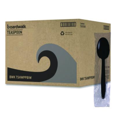 Heavyweight Wrapped Polypropylene Cutlery, Spoon, Plastic, Black, 1,000/Carton