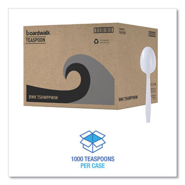 Heavyweight Wrapped Polypropylene Cutlery, Spoon, Plastic, White, 1,000/Carton