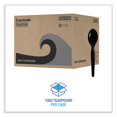 Heavyweight Wrapped Polystyrene Cutlery, Spoon, Plastic, Black, 1,000/Carton
