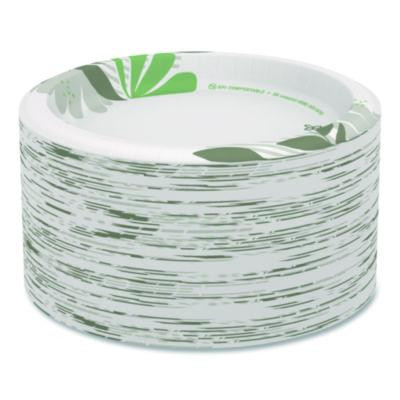 Pathways Soak-Proof Shield Mediumweight Paper Plates, 8.5" Dia., Green/Burgundy, 1,000/Carton