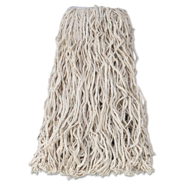 Non-Launderable Economy Cut-End Cotton Wet Mop Head, 24 Oz, 1" Band, White, 12/Carton