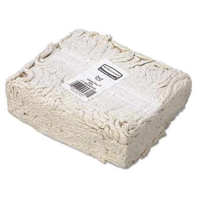 Non-Launderable Economy Cut-End Cotton Wet Mop Head, 24 Oz, 1" Band, White, 12/Carton
