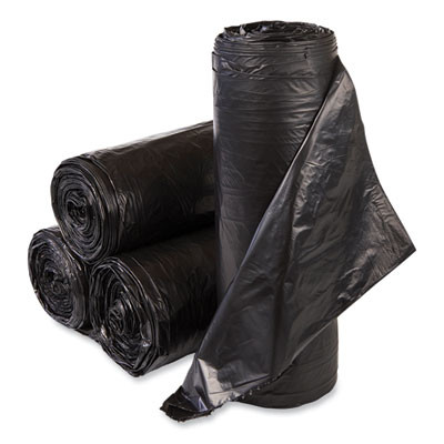 High-Density Commercial Can Liner Value Pack, 60 Gal, 19 Mic, 38" x 58", Black, Interleaved Roll, 25 Bags/Roll, 6 Rolls/Ct