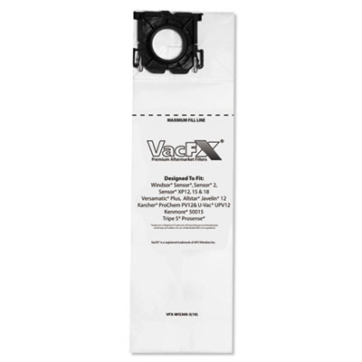 Vacuum Filter Bags Designed To Fit Allstar Javelin 12'' Series/Windsor Sensor S/S2/Xp/Veramatic Plus, 100/Carton
