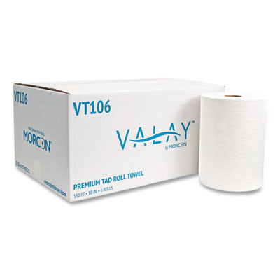 10 Inch Tad Roll Towels, 1-Ply, 10" X 550 Ft, White, 6 Rolls/Carton