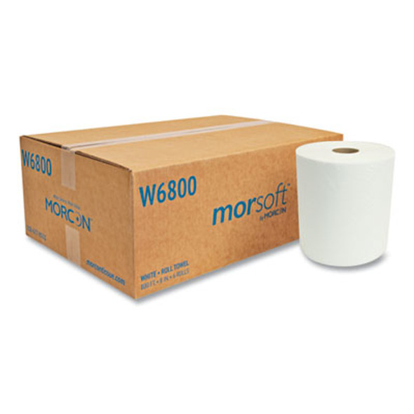 Morsoft Universal Roll Towels, 1-Ply, 8" x 800 Ft, White, 6 Rolls/Carton