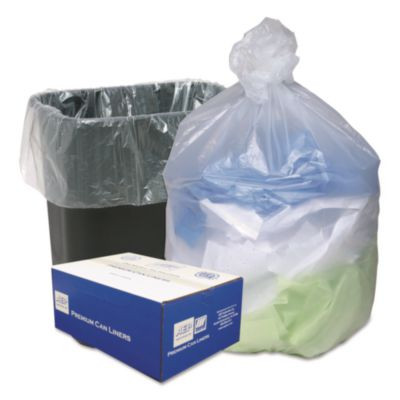 Can Liners, 16 Gal, 8 Mic, 24" x 33", Natural, 50 Bags/Roll, 4 Rolls/Carton