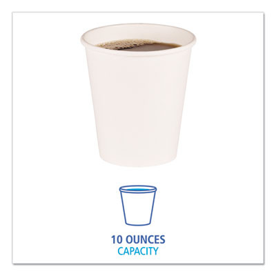 Paper Hot Cups, 10 Oz, White, 50/Sleeve, 20 Sleeves/Carton