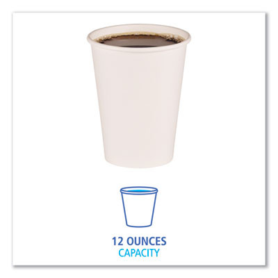 Paper Hot Cups, 12 Oz, White, 50/Sleeve, 20 Sleeves/Carton