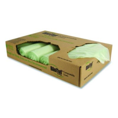 Biotuf Compostable Can Liners, 60 Gal, 0.9 Mil, 38" x 58", Green, 20 Bags/Roll, 5 Rolls/Carton