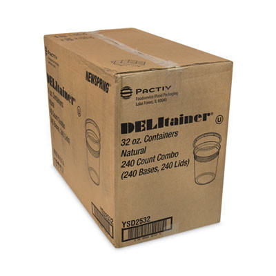 Newspring Delitainer Microwavable Container, 32 Oz, 4.7" Diameter x 5.6" h, Clear, Plastic, 240/Carton