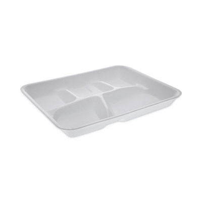 Foam School Trays, 5-Compartment Tray, 8.25 x 10.5 x 1, White, 500/Carton