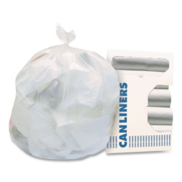 High-Density Waste Can Liners, 10 Gal, 6 Mic, 24" x 24", Natural, 50 Bags/Roll, 20 Rolls/Carton