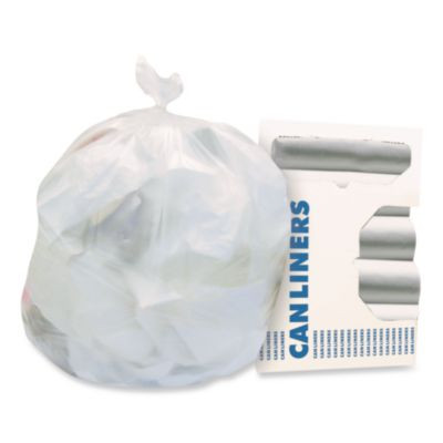 High-Density Waste Can Liners, 33 Gal, 16 Mic, 33" x 40", Natural, 25 Bags/Roll, 10 Rolls/Carton