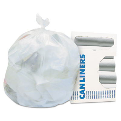 High-Density Waste Can Liners, 45 Gal, 22 Mic, 40" x 48", Natural, 25 Bags/Roll, 6 Rolls/Carton