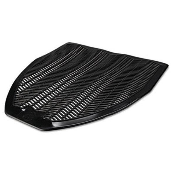 Disposable Urinal Floor Mat, Shield-Shaped, Fresh Blast Scent, Black Non-Slip Perforated Surface, 17.5" x 20.38", 6/Carton