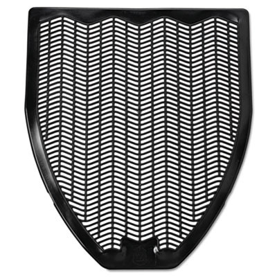 Disposable Urinal Floor Mat, Shield-Shaped, Fresh Blast Scent, Black Non-Slip Perforated Surface, 17.5" x 20.38", 6/Carton