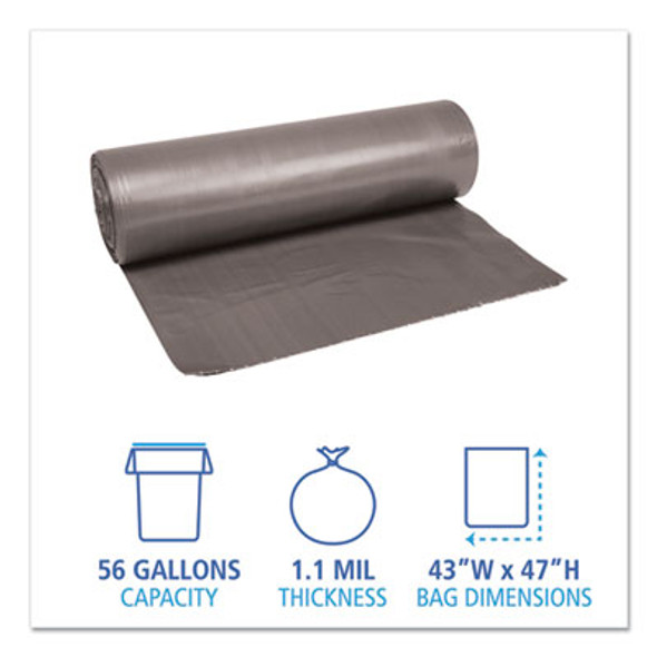Low-Density Waste Can Liners, 56 Gal, 1.1 Mil, 43" x 47", Gray, Perforated Roll, 20 Bags/Roll, 5 Rolls/Carton
