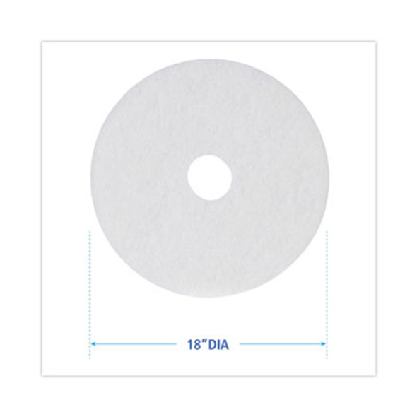 Polishing Floor Pads, 18" Diameter, White, 5/Carton