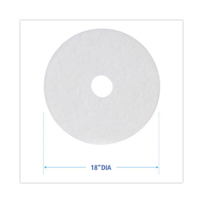 Polishing Floor Pads, 18" Diameter, White, 5/Carton