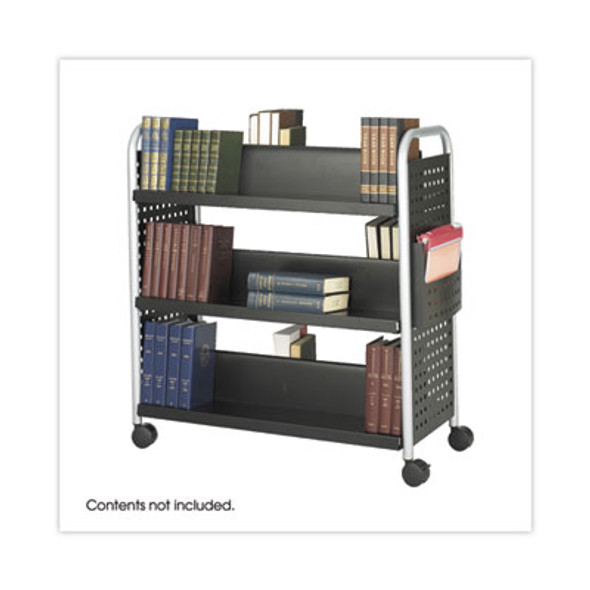 Scoot Double-Sided Book Cart, Metal, 6 Shelves, 1 Bin, 41.25" x 17.75" x 41.25", Black