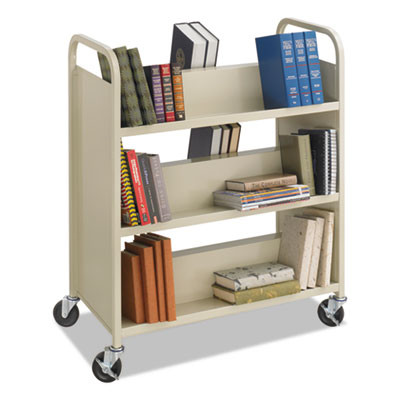 Steel Double-Sided Book Cart, Metal, 6 Shelves, 300 Lb Capacity, 36" x 18.5" x 43.5", Sand