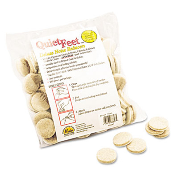 Quiet Feet Deluxe Noise Reducers, 1.25" Dia, Circular, Beige, 100/Pack