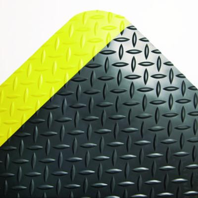 Industrial Deck Plate Anti-Fatigue Mat, Rectangular, Black/Yellow Raised Diamond Surface, 24" x 36"