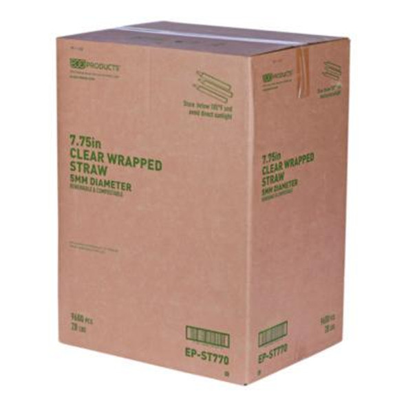 Clear Wrapped Straw, 7.75", Pla, 400/Pack, 24 Packs/Carton