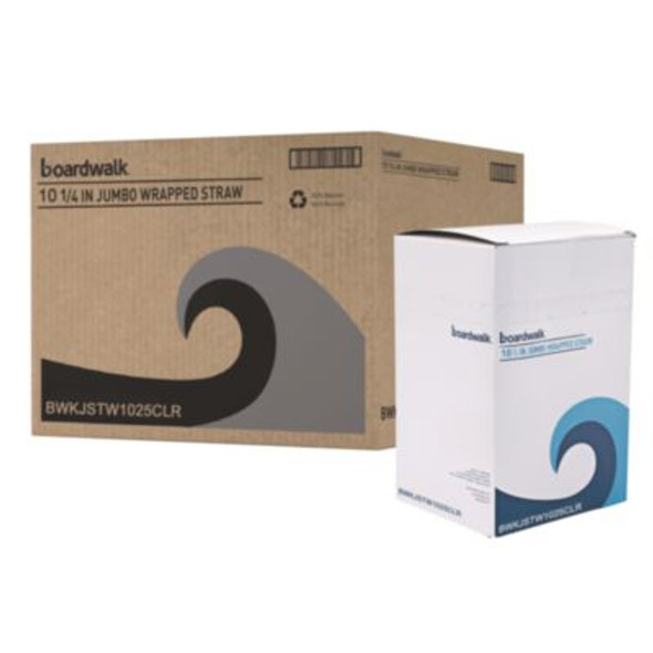 Wrapped Giant Straws, 10.25", Polypropylene, Clear, 100/Pack, 10 Packs/Carton