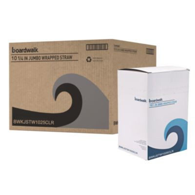 Wrapped Giant Straws, 10.25", Polypropylene, Clear, 100/Pack, 10 Packs/Carton