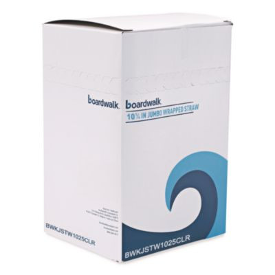 Wrapped Giant Straws, 10.25", Polypropylene, Clear, 100/Pack, 10 Packs/Carton