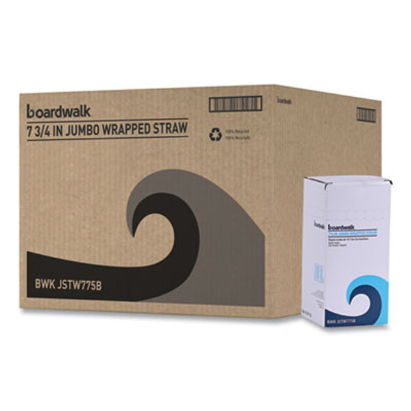 Wrapped Jumbo Straws, 7.75", Polypropylene, Black, 250/Pack, 50 Packs/Carton