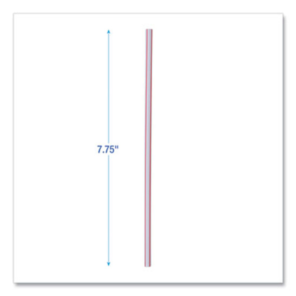 Wrapped Jumbo Straws, 7.75", Plastic, White/Red Stripe, 400/Pack, 25 Packs/Carton