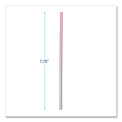 Wrapped Jumbo Straws, 7.75", Plastic, White/Red Stripe, 400/Pack, 25 Packs/Carton