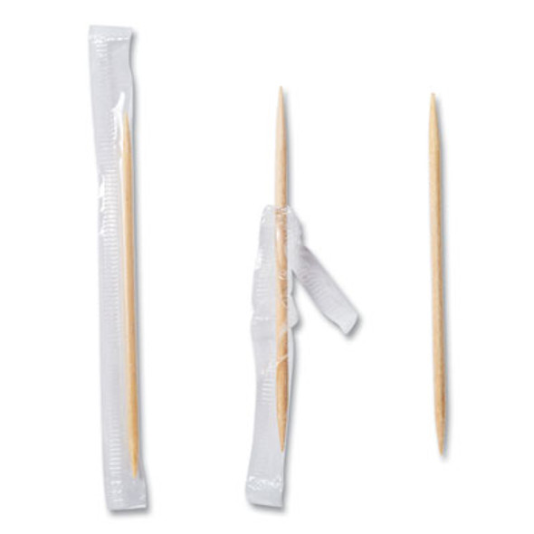 Cello-Wrapped Round Wood Toothpicks, Mint, 2.5", Natural, 1,000/Box, 15 Boxes/Carton