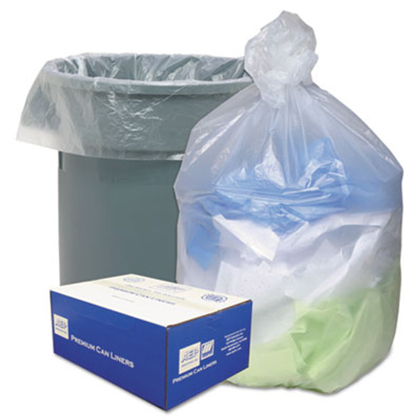 Can Liners, 56 Gal, 16 Mic, 43" x 48", Natural, 20 Bags/Roll, 10 Rolls/Carton