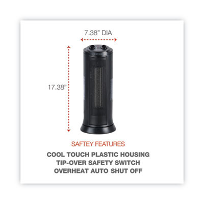 Mini Tower Ceramic Heater, 1,500 W, 7.37 x 7.37 x 17.37, Black