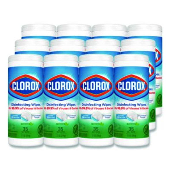 Disinfecting Wipes, Bleach Free Cleaning Wipes, 1-Ply, 7 x 8, Fresh Scent, White, 35/Canister, 12 Canisters/Carton