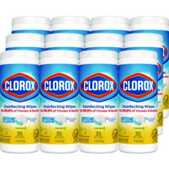Disinfecting Wipes, Bleach Free Cleaning Wipes, 1-Ply, 7 x 8, Crisp Lemon, White, 35/Canister, 12 Canisters/Carton