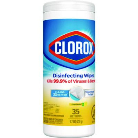 Disinfecting Wipes, Bleach Free Cleaning Wipes, 1-Ply, 7 x 8, Crisp Lemon, White, 35/Canister, 12 Canisters/Carton