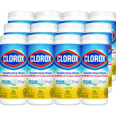Disinfecting Wipes, Bleach Free Cleaning Wipes, 1-Ply, 7 x 8, Crisp Lemon, White, 35/Canister, 12 Canisters/Carton