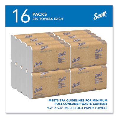 Essential Multi-Fold Towels, Plus Tier, Absorbency Pockets, 1-Ply, 9.2 x 9.4, White, 250/Packs, 16 Packs/Carton