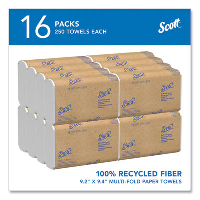 Essential Multi-Fold Towels 100% Recycled, 1-Ply, 9.2 x 9.4, White, 250/Pack, 16 Packs/Carton
